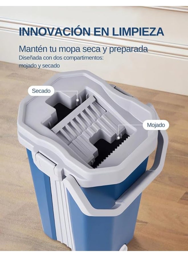 Flat mop with drain bucket for dual-function floor cleaning, with 6 absorbent microfiber mop pads for cleaning the house, wood, tile, and marble. - Image 3
